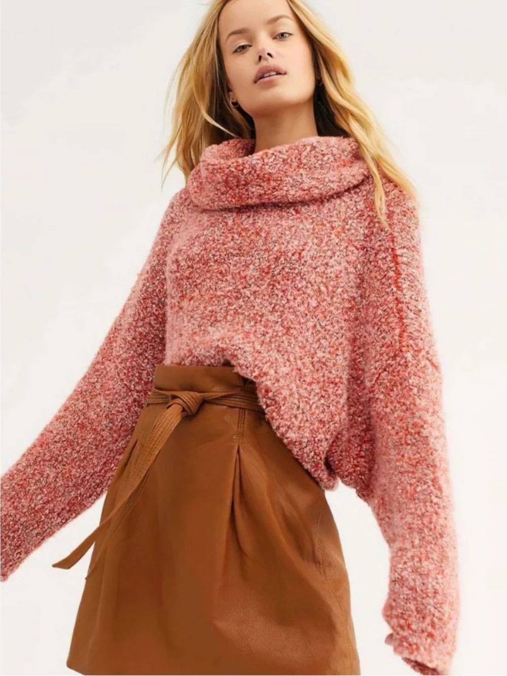 Free People Womens BFF Cowl Neck Cropped Sweater Scarlet Flame Red large